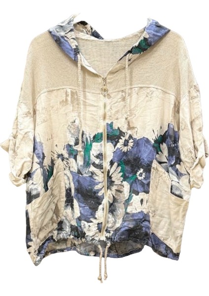 Çiçek Desenli Fermuarlı Kopşonlu Ceket