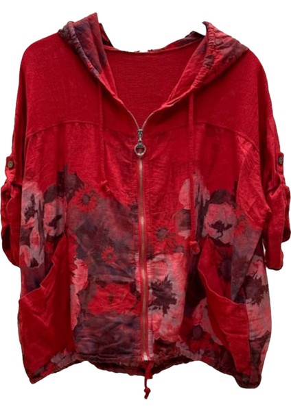 Çiçek Desenli Fermuarlı Kopşonlu Ceket