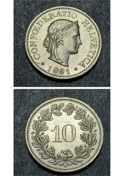Escoines 3996368DDAE865B5C0 1991 Isviçre 10 Rappen Bakır-Nikel Alaşımı Çil Para