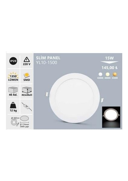 15W Günışığı Sıva Altı Yuvarlak Slım LED Panel YL10-1501