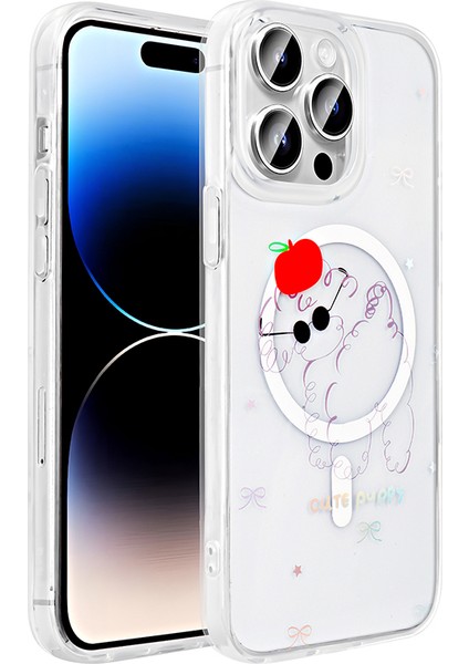 Apple iPhone 14 Pro Kılıf M-Safe Şarj Özellikli Şeffaf Folk Sert Kapak