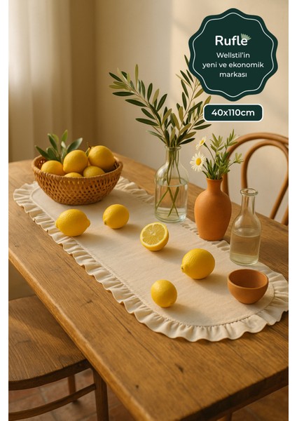 Eko | Fırfırlı Keten Runner 40 x 110 cm