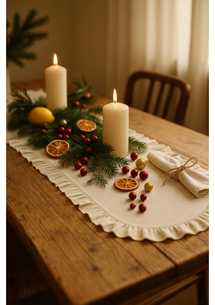 Eko | Fırfırlı Keten Runner 40 x 110 cm indirimleri