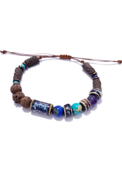 Lapis Lazuli Ametist Varisit Hematit Doğaltaşlı Seramik ve Toprak Boncuklu Unisex Bileklik