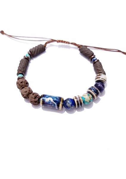 Lapis Lazuli Ametist Varisit Hematit Doğaltaşlı Seramik ve Toprak Boncuklu Unisex Bileklik fiyatları