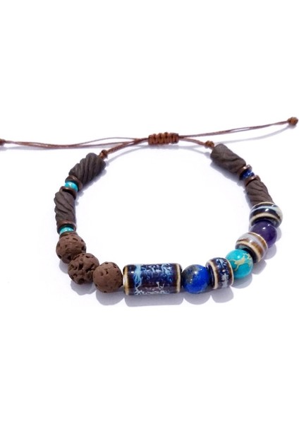 Lapis Lazuli Ametist Varisit Hematit Doğaltaşlı Seramik ve Toprak Boncuklu Unisex Bileklik modelleri
