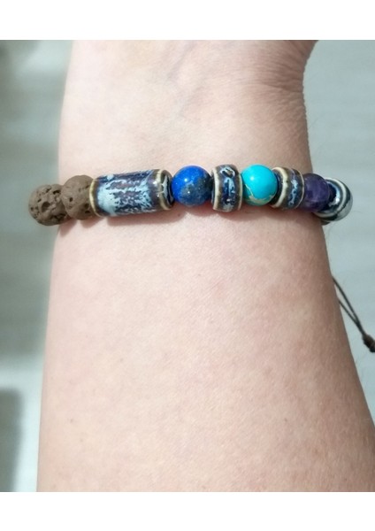 Lapis Lazuli Ametist Varisit Hematit Doğaltaşlı Seramik ve Toprak Boncuklu Unisex Bileklik fırsatları