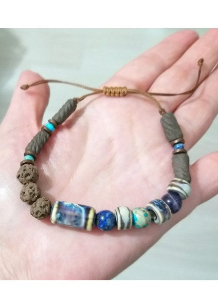 Lapis Lazuli Ametist Varisit Hematit Doğaltaşlı Seramik ve Toprak Boncuklu Unisex Bileklik indirimleri