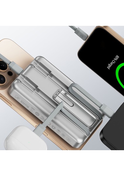 Tüm Modellerle Uyumlu Magsafe Hızlı Sarj Desteki 15W 10000 Mah Standlı Kablolu Taşınabilir Powerbank indirimleri