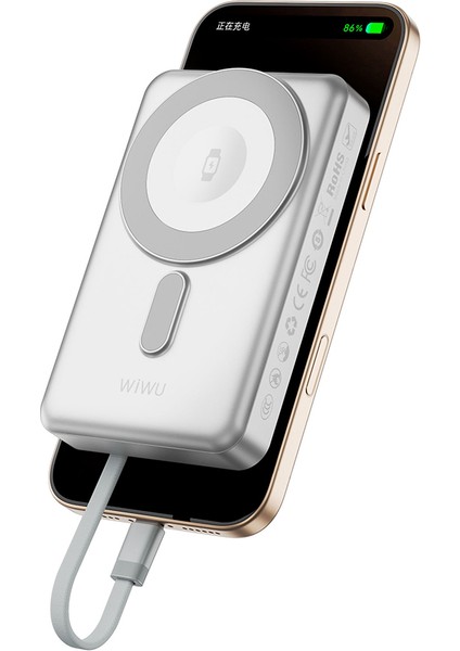 Tüm Modellerle Uyumlu Magsafe Hızlı Sarj Desteki 15W 10000 Mah Standlı Kablolu Taşınabilir Powerbank