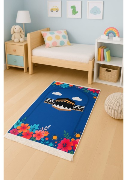 Çocuklar Için Modern Kâbe Desenli Seccade – Mavi Bulutlar Serisi