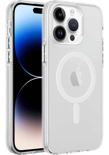 Apple iPhone 14 Pro Kılıf M-Safe Şarj Özellikli Buzlu Transparan C-Pro Sert Kapak
