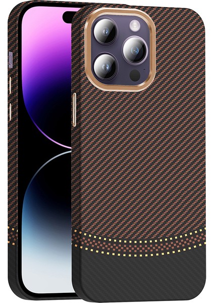 Apple iPhone 14 Pro Max Kılıf M-Safe Şarj Özellikli Karbon Fiber Görünümlü Gros Kapak