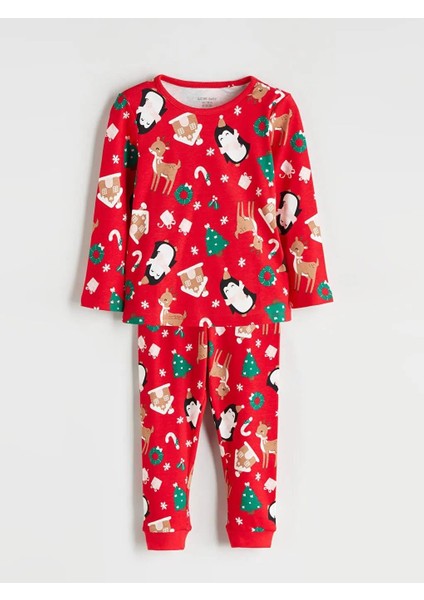 Bisiklet Yaka Yılbaşı Temalı Kız Bebek Pijama Takımı (W5)