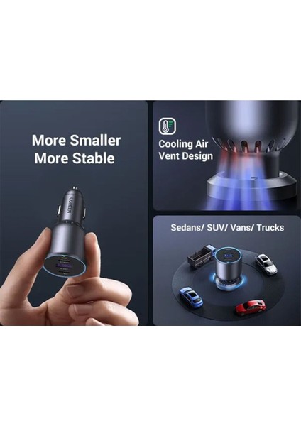 130W 3 Portlu Araç Içi Şarj Cihazı Çakmaklı