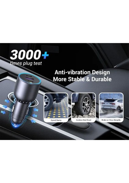 130W 3 Portlu Araç Içi Şarj Cihazı Çakmaklı