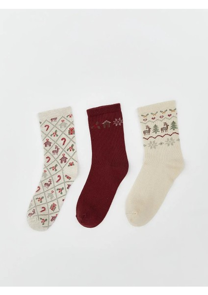 Yılbaşı Temalı Kadın Soket Çorap 3'lü (W5)