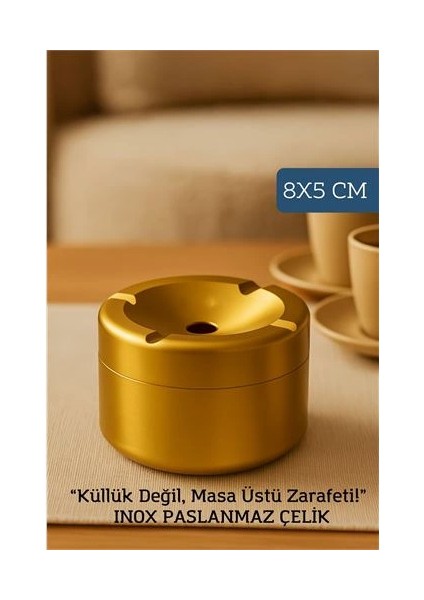 Bx Inox Gold Paslanmaz Çelik Küllük - 8x 5 cm | Modern, Hijyenik ve Dayanıklı Tasarım
