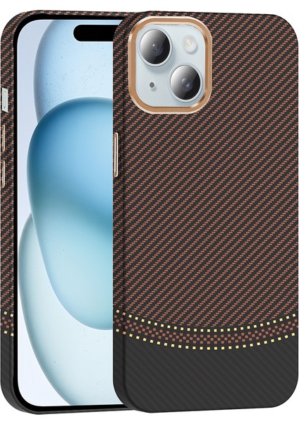 Apple iPhone 15 Kılıf M-Safe Şarj Özellikli Karbon Fiber Görünümlü Gros Kapak