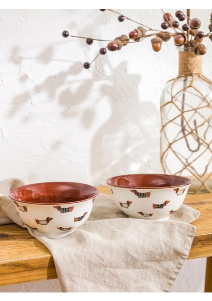 Baskılı Seramik Kase 2'li 12 cm (W5)