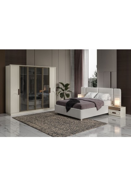 Rias Cream Reflekte Camlı Yatak Odası Takımı