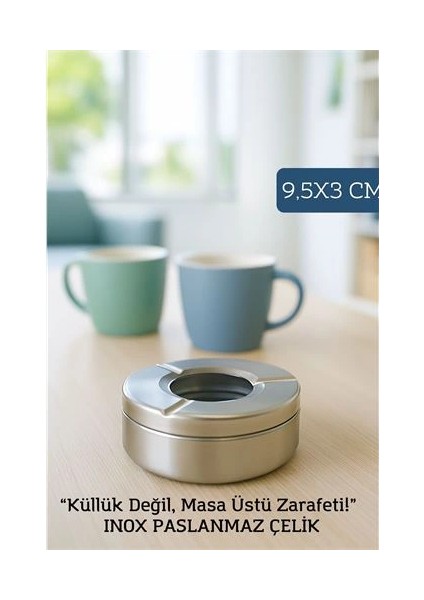 Bx Inox Çelik Küllük - 9.5 cm x 3 cm | Modern, Hijyenik ve Dayanıklı Tasarım