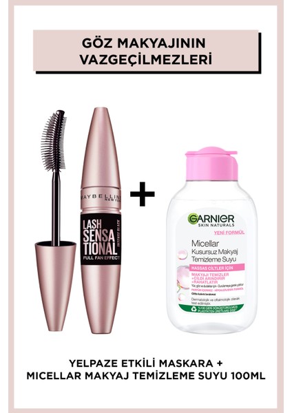 Lash Sensational Yelpaze Etkili Ekstra Siyah Maskara & Garnier Micellar Makyaj Temizleme Suyu 100 ml