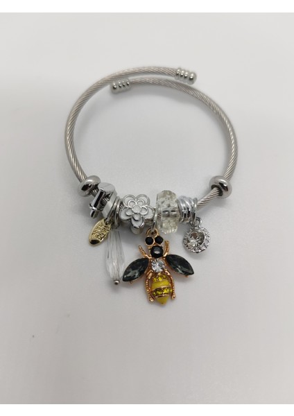 Charm Çelik Bileklik Silver Arılı