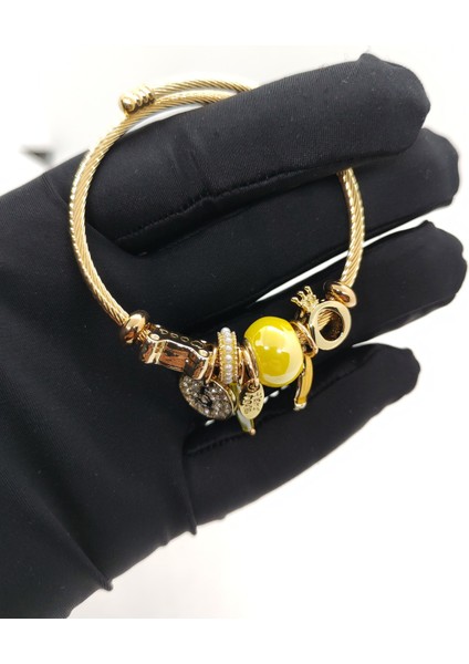 Charm Çelik Bileklik Gold 5 Rakamlı