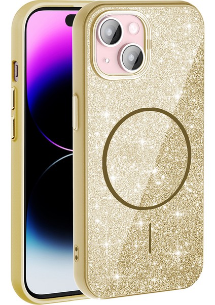 Apple iPhone 15 Kılıf M-Safe Şarj Özellikli Parlayan Simli Okso Kapak fiyatları