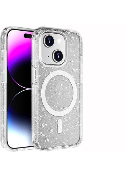 Apple iPhone 15 Kılıf M-Safe Şarj Özellikli Parlayan Simli Saydam Renkli Allstar Kapak fiyatları
