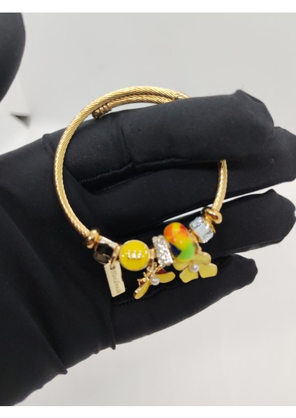 Charm Çelik Bileklik Gold Arı Çiçek fiyatları