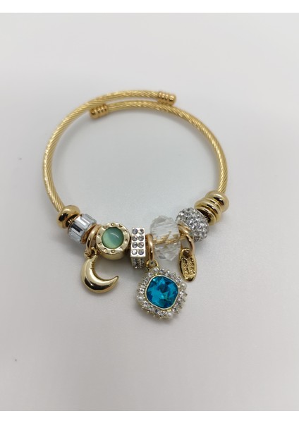 Charm Çelik Bileklik Gold Zümrüt Taşlı fiyatları