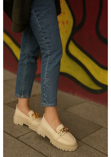 Loafer Bej Deri Günlük Kullanım Loafer Kadın Ayakkabı fiyatları
