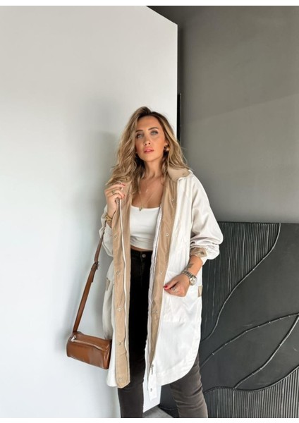 Robin Kadın Kapüşonlu Yanları Yırtmaçlı Reglan Kol Oversize Trençkot fiyatları