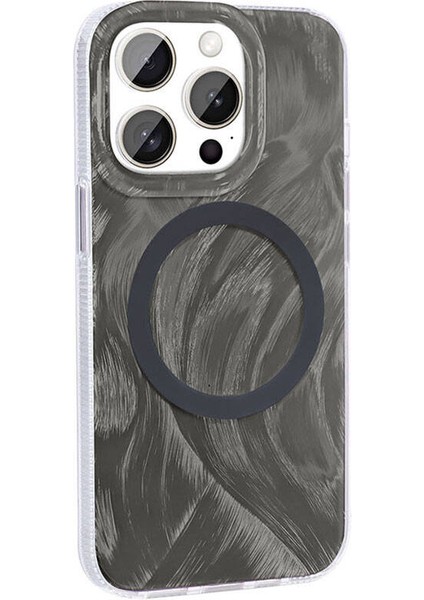 Apple iPhone 15 Pro Kılıf M-Safe Şarj Özellikli Fırça Boya Desenli Palet Kapak