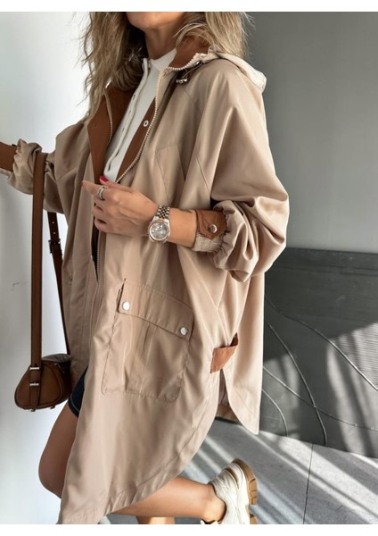 Robin Kadın Kapüşonlu Yanları Yırtmaçlı Reglan Kol Oversize Trençkot modelleri