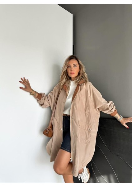 Robin Kadın Kapüşonlu Yanları Yırtmaçlı Reglan Kol Oversize Trençkot fırsatları
