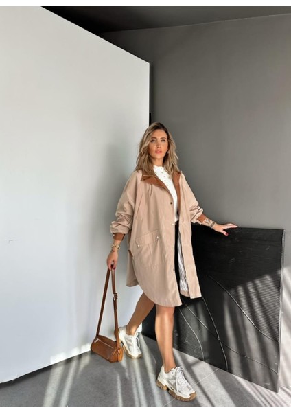 Robin Kadın Kapüşonlu Yanları Yırtmaçlı Reglan Kol Oversize Trençkot indirimleri