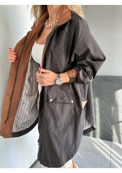 Robin Kadın Kapüşonlu Yanları Yırtmaçlı Reglan Kol Oversize Trençkot indirimleri