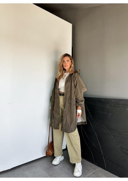 Robin Kadın Kapüşonlu Yanları Yırtmaçlı Reglan Kol Oversize Trençkot fiyatları