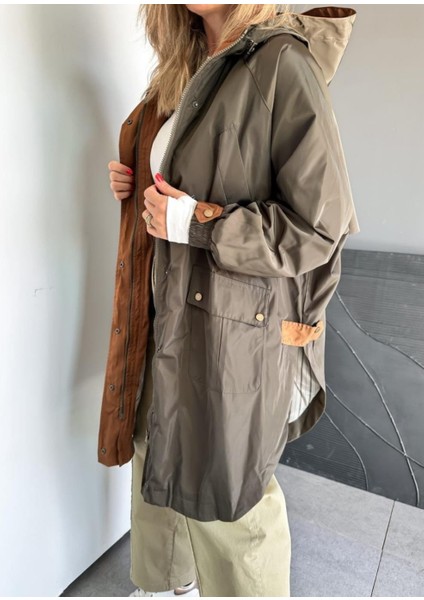 Robin Kadın Kapüşonlu Yanları Yırtmaçlı Reglan Kol Oversize Trençkot modelleri