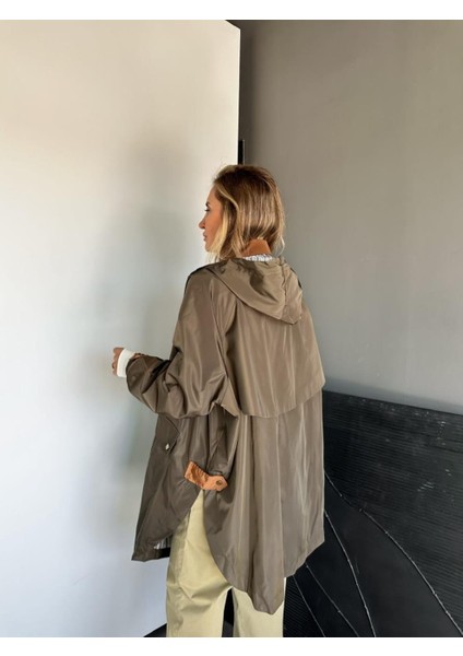 Robin Kadın Kapüşonlu Yanları Yırtmaçlı Reglan Kol Oversize Trençkot fırsatları
