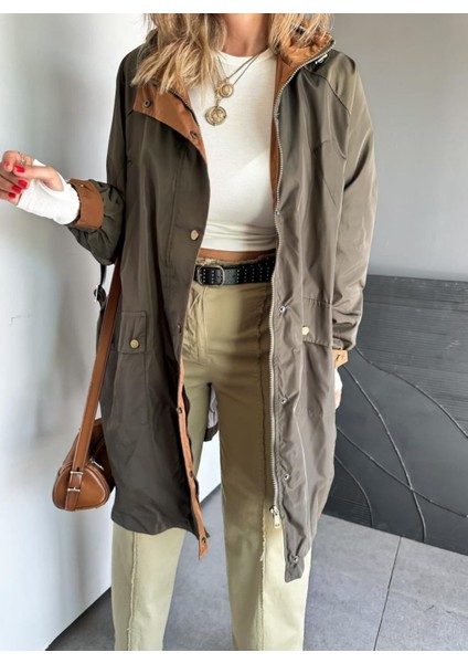 Robin Kadın Kapüşonlu Yanları Yırtmaçlı Reglan Kol Oversize Trençkot indirimleri