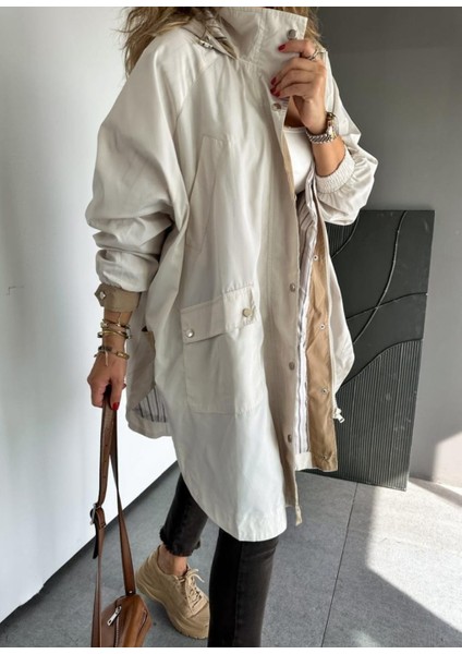 Robin Kadın Kapüşonlu Yanları Yırtmaçlı Reglan Kol Oversize Trençkot modelleri