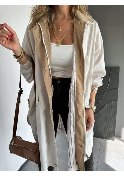 Robin Kadın Kapüşonlu Yanları Yırtmaçlı Reglan Kol Oversize Trençkot indirimleri