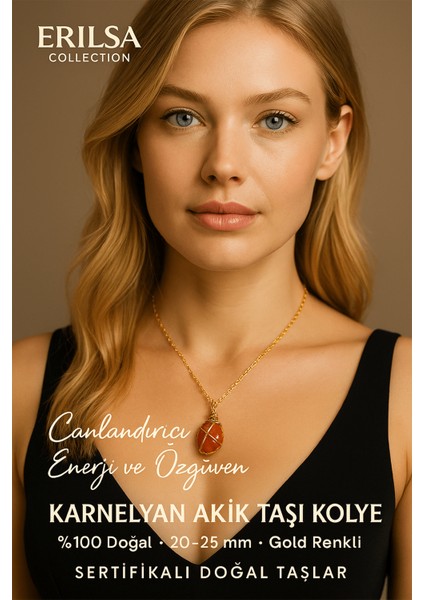 Sertifikalı Gold Renkli Karnelyan Akik Doğal Taş Kolye – Enerji ve Motivasyon Taşı fiyatları