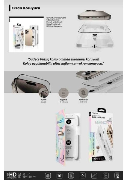 iPhone 17 Pro Uyumlu Ekran Koruyucu Şeffaf Kolay Uygulamalı Premium Güçlendirilmiş modelleri