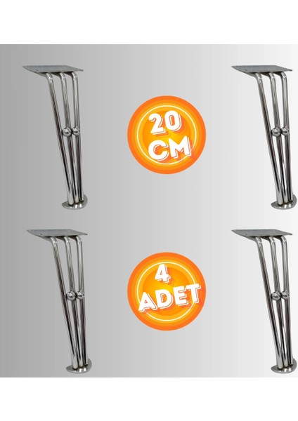 20 cm Metal Boncuklu Koltuk Ayağı Mobilya Ayağı Ünite Ayağı Konsol Ayağı Puf Berjer Ayağı (4ADET)