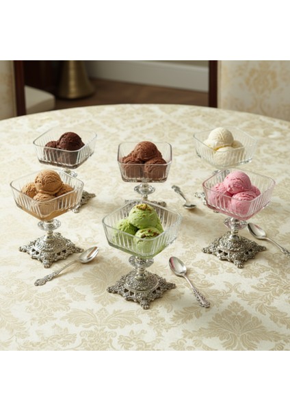 6’lı Metal Ayaklı Gümüş Detaylı Magnolia Sunumluk / Kase Seti fiyatları